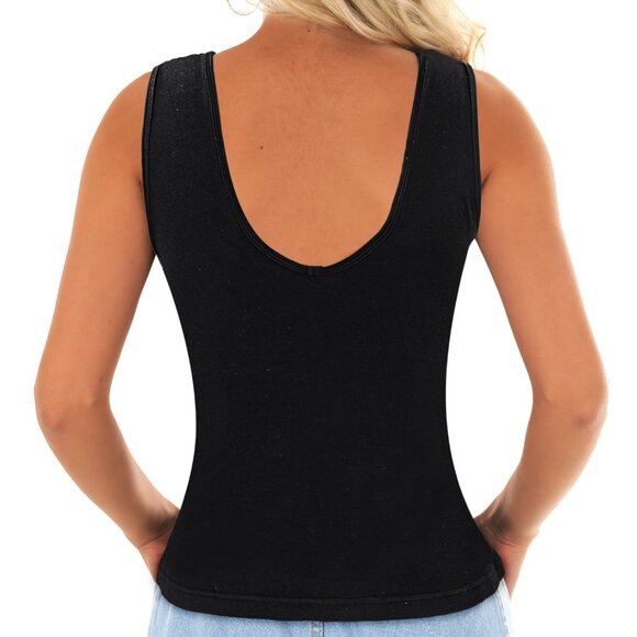 Women's Black Tank Top by Coldlander.com, 100% Cotton with Built-in Bra - Picture 2 of 7